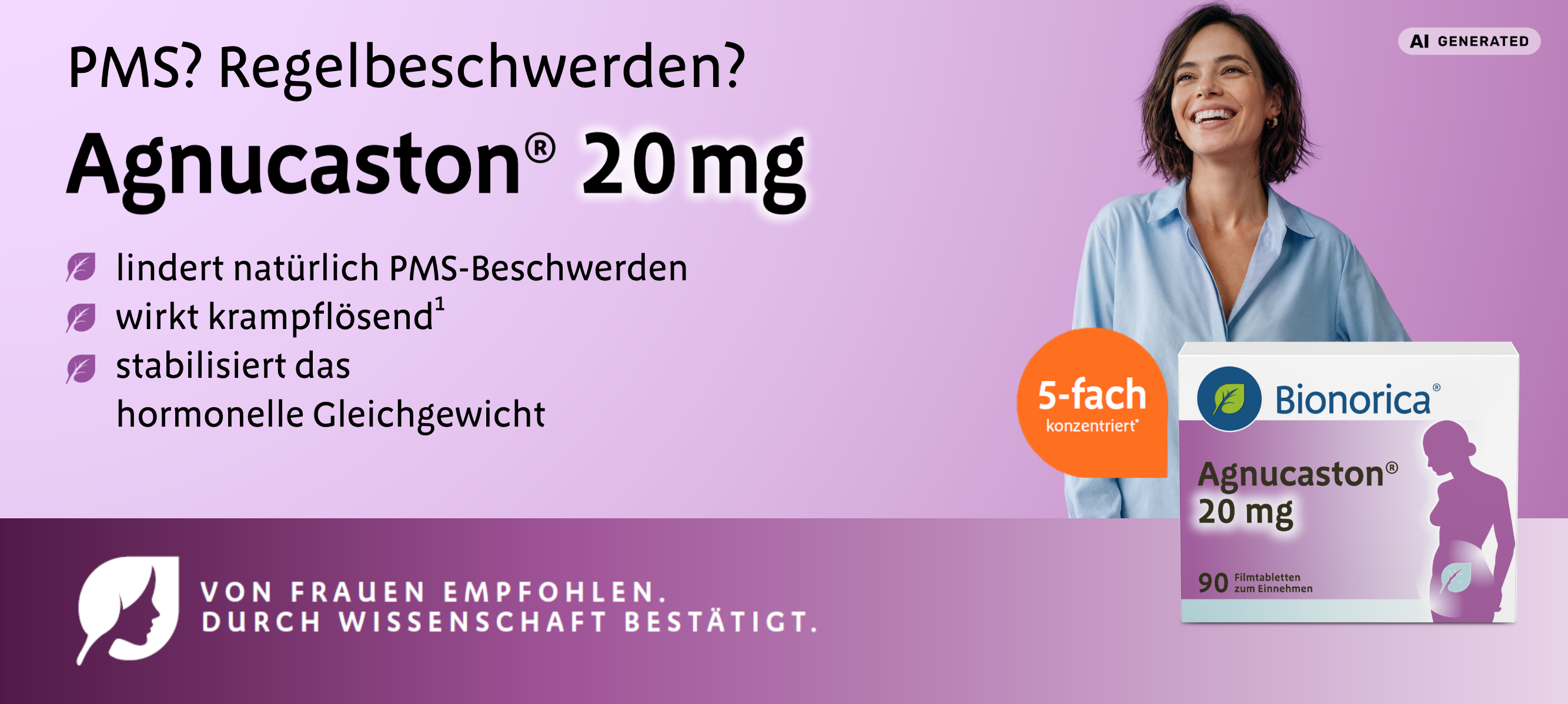 Zufriedene und lachende Kundin - Symbolbild für Agnucaston 20 mg mit hochdosiertem Mönchspfeffer bei PMS und Regelbeschwerden