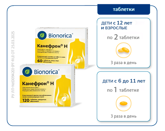 Дозировки для таблеток Канефрон<sup>®</sup> Н