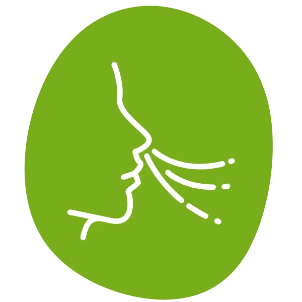 Grafik einer atmenden Person auf grünem Hintergrund