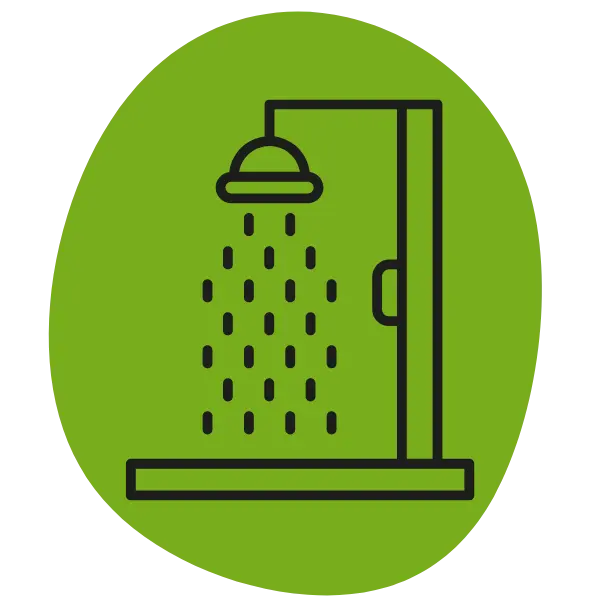 Grafik einer Dusche auf grünem Hintergrund