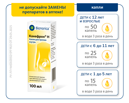 Дозировки для капель Канефрон<sup>®</sup> Н