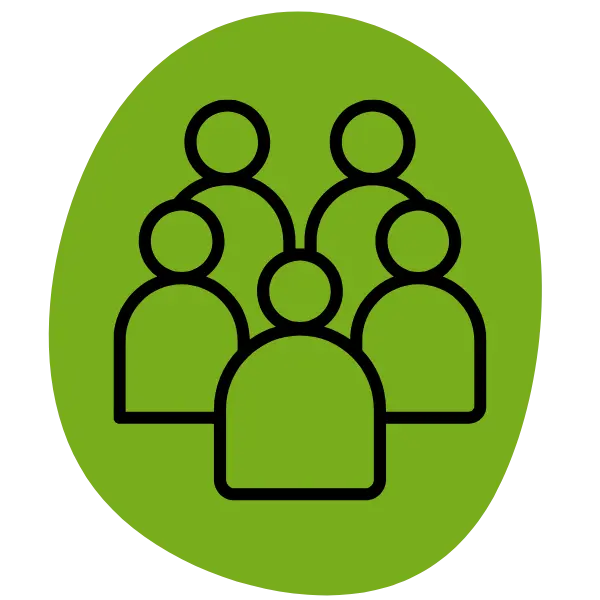 Grafik Menschenansammlung auf grünem Hintergrund