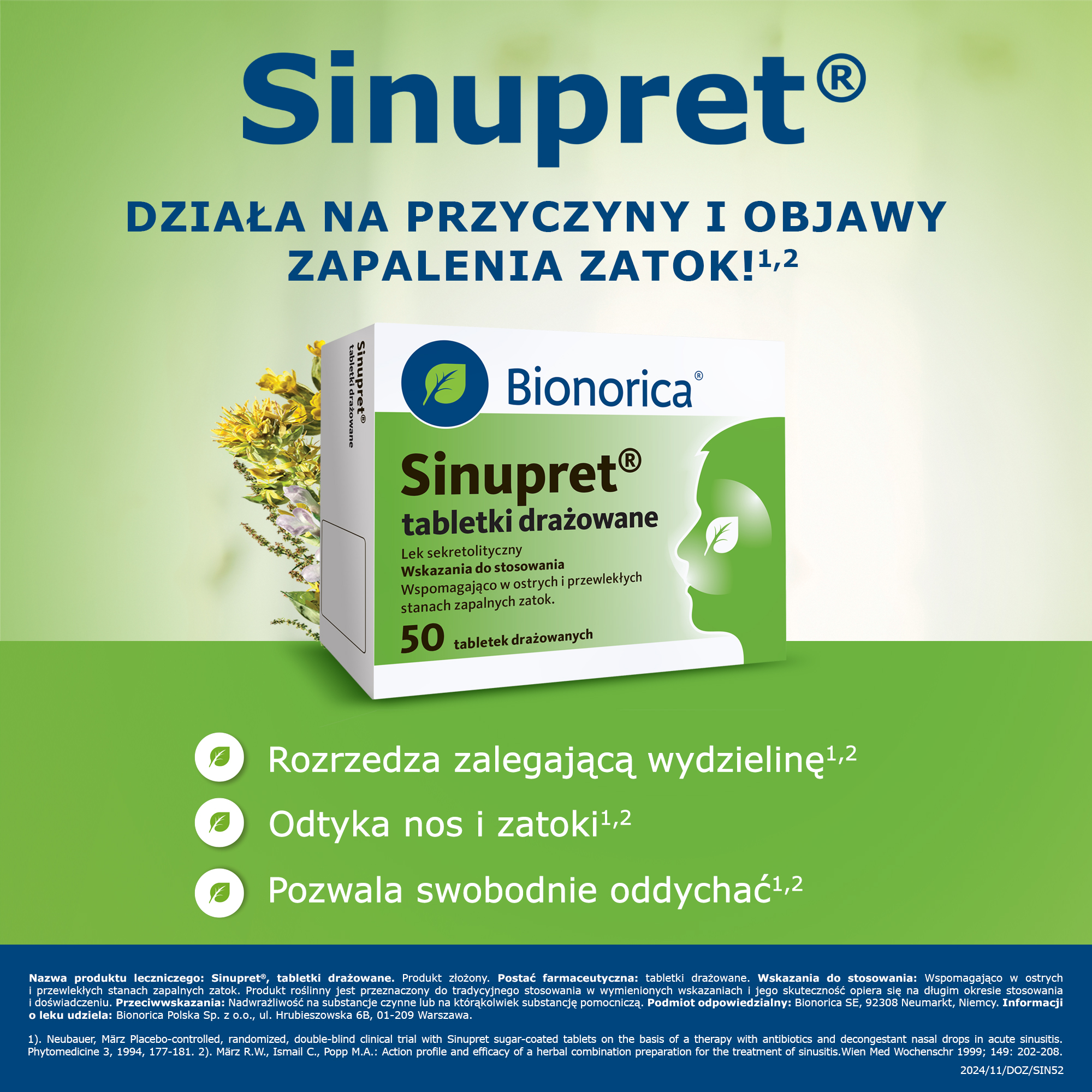 Sinupret działa na przyczyny i objawy zapalenia zatok