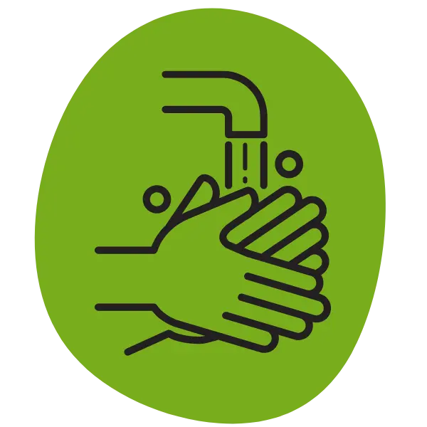 Grafik waschender Hände auf grünem Hintergrund