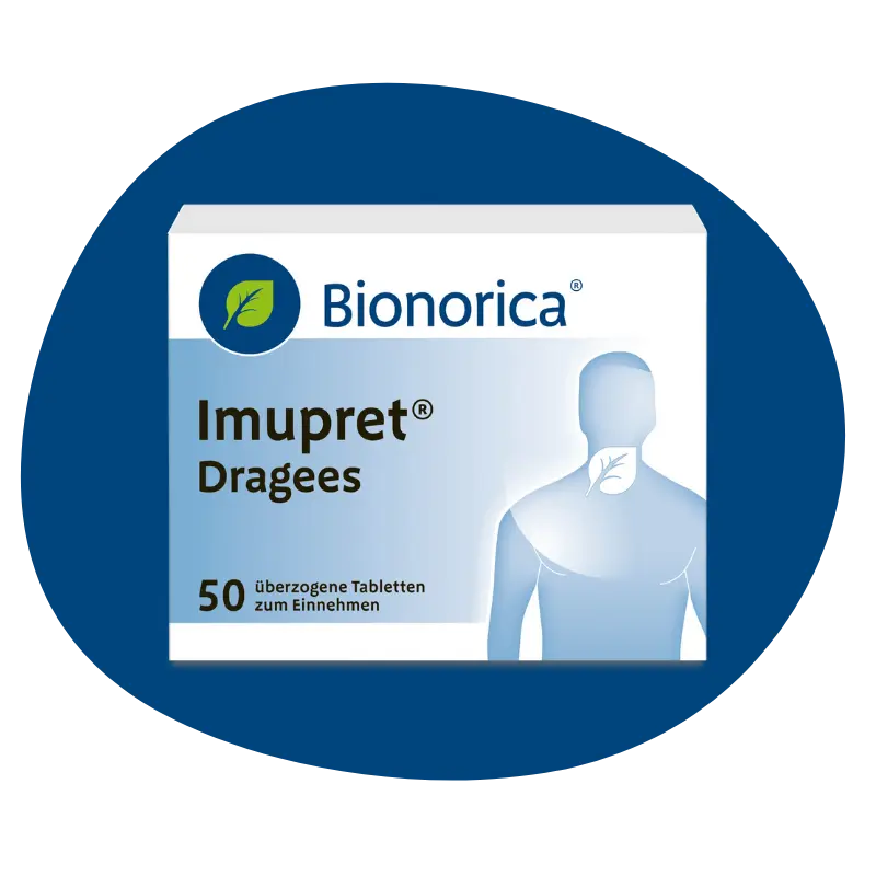 Imupret Packshot auf blau/weißem Hintergrund