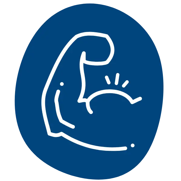 Icon von einem muskulösen Oberarm auf blauem Hintergrund