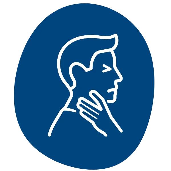 Grafik eines Mannes mit Halsschmerzen auf blauem Hintergrund