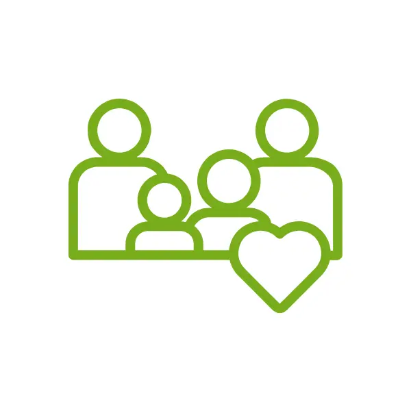 Grafik einer Familie in grün auf weissem Hintergrund