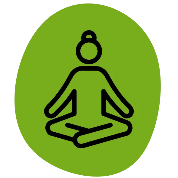 Grafik einer Person in Yoga Position auf grünem Hintergrund