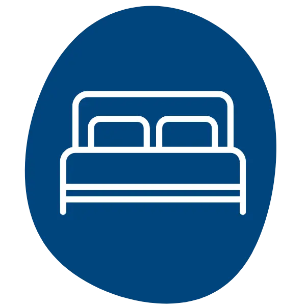 Grafik von einem Bett auf blauem Hintergrund