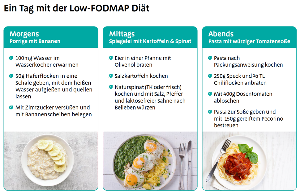 Ernährung bei Reizdarm: Tipps und Hinweise. EIn Tag mit der Low Fodmap Diät. 3 Rezeptideen für Frühstück, Mittag und Abendessen