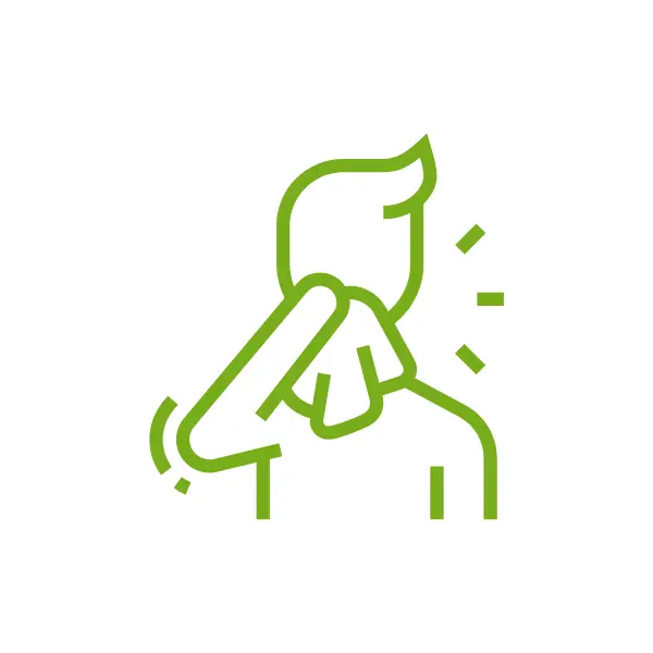 Grafik von Mann mit Schnupfen in grün auf weissem Hintergrund